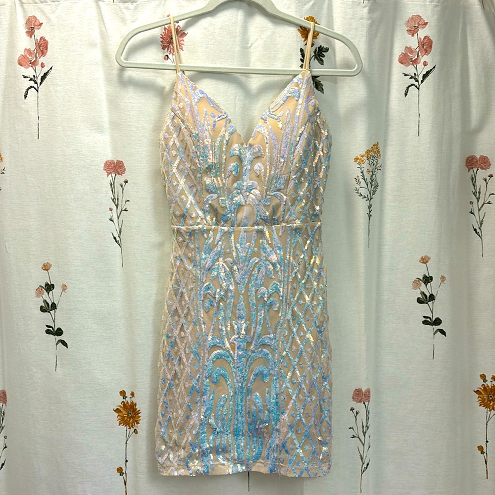 NWOT Windsor Rainbow Iridescent Sequin Mini Dress